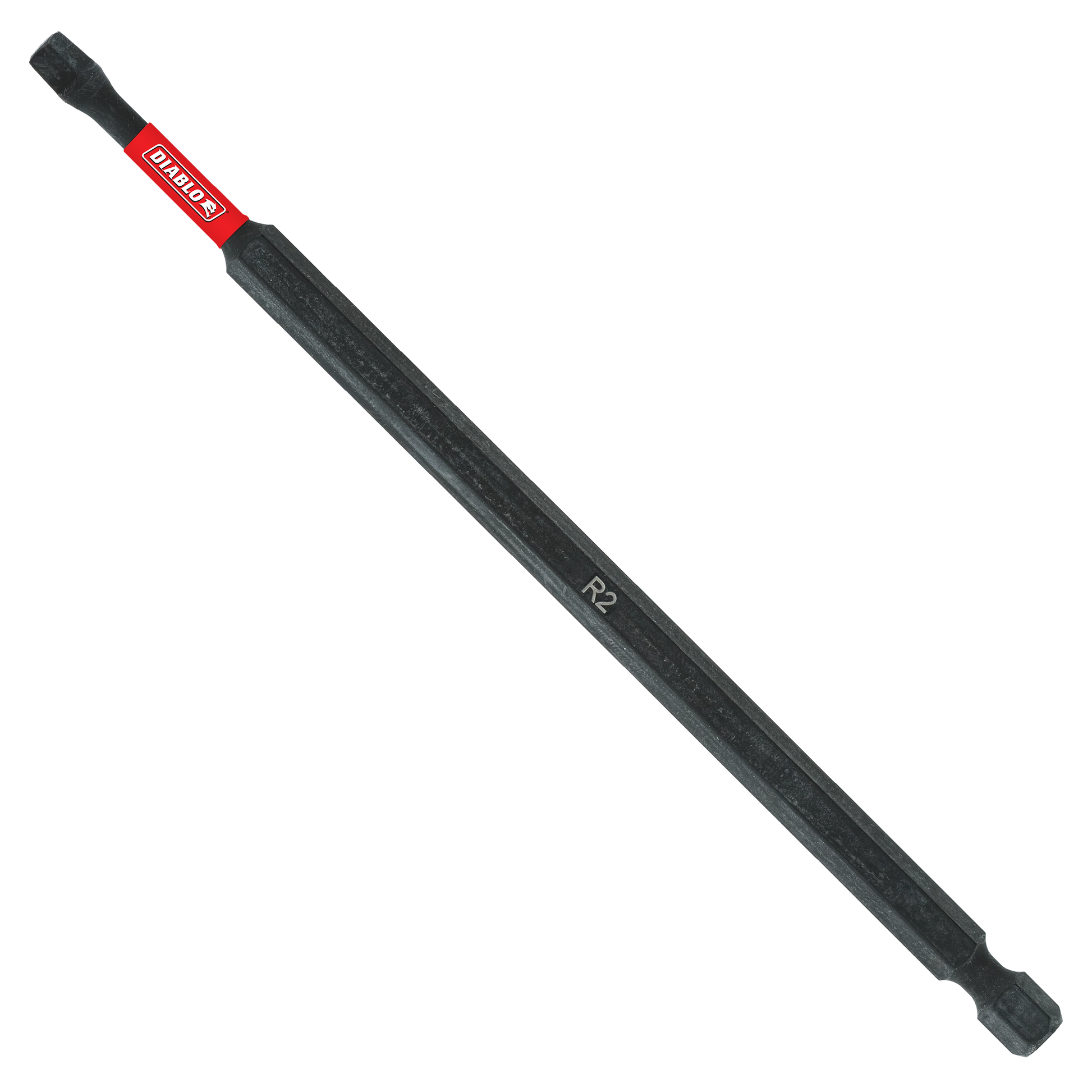 Black Diablo #2 square drive bit, 6 inches long, with red band and R2 marking.