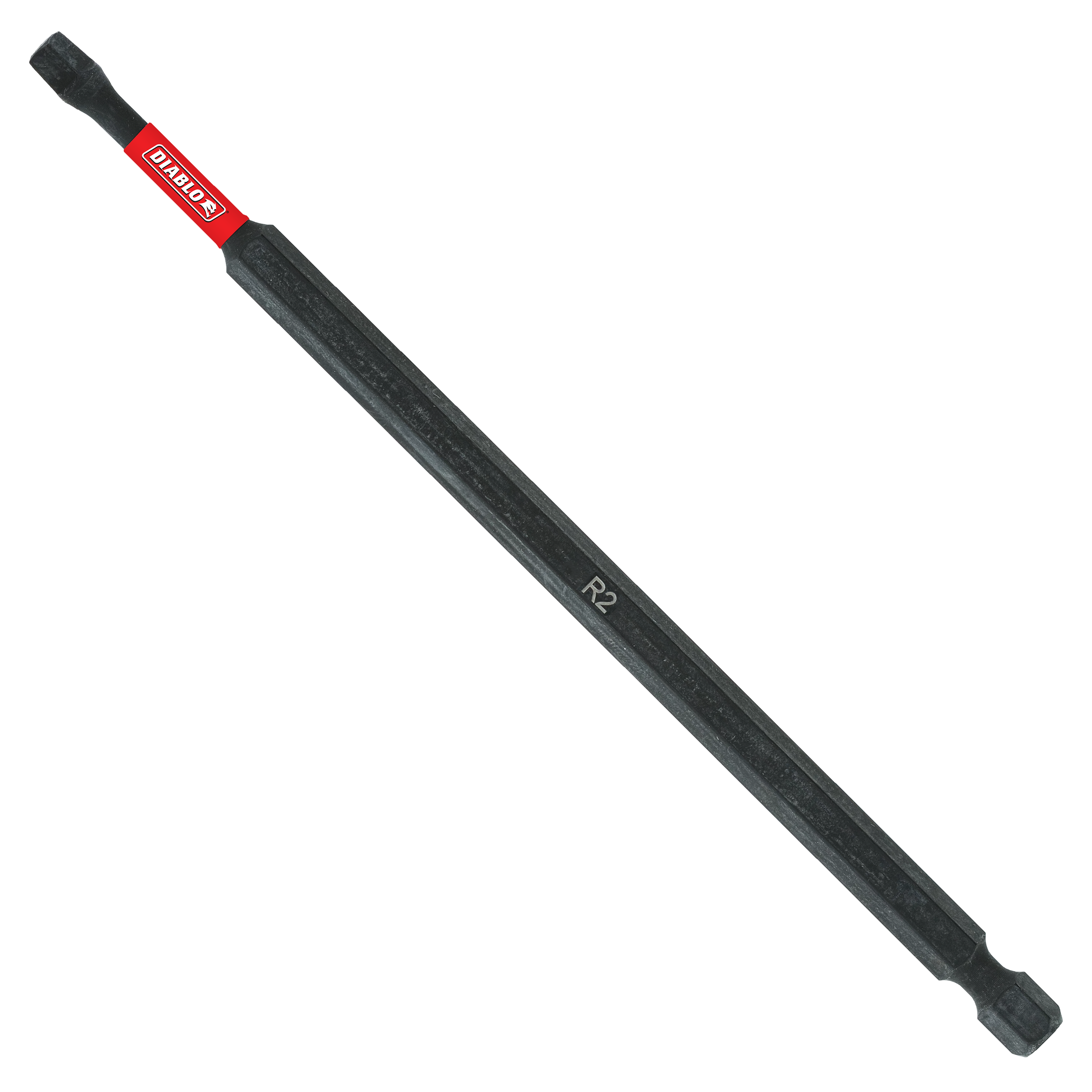Black Diablo #2 square drive bit, 6 inches long, with red band and R2 marking.