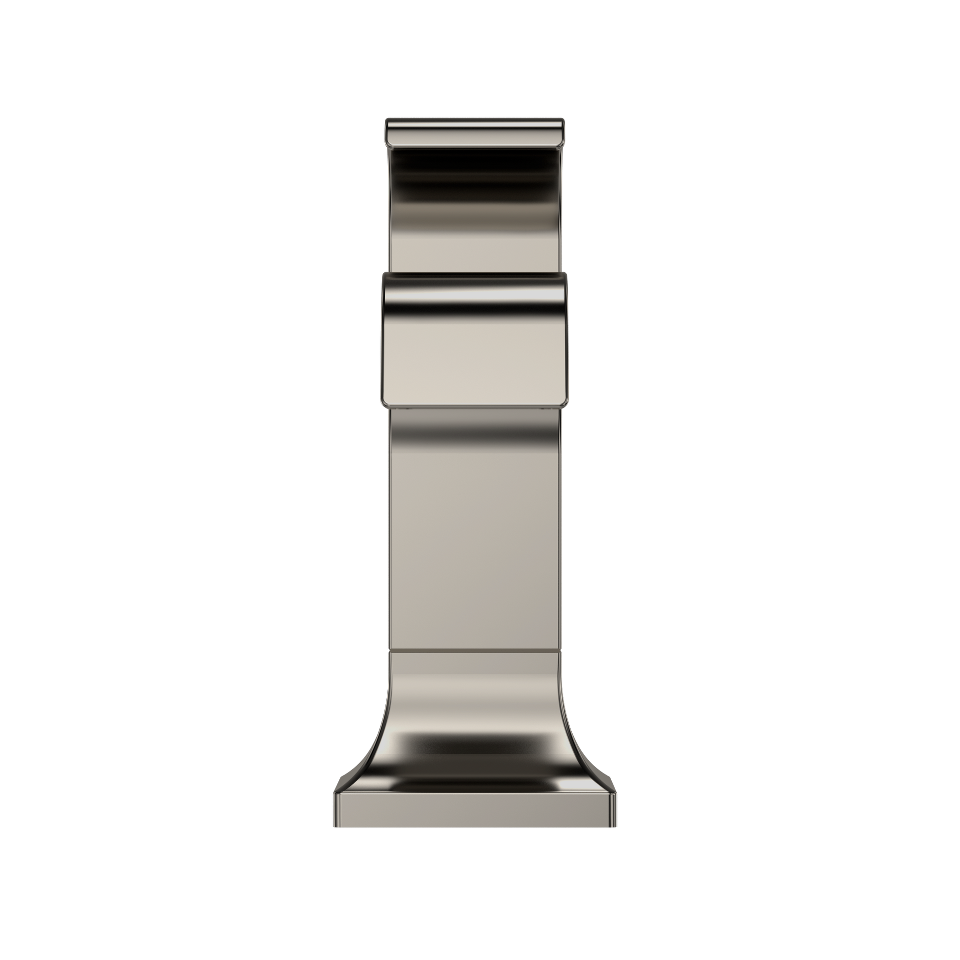 Polished nickel single-handle bathroom sink faucet with tall rectangular spout and tiered body design.
