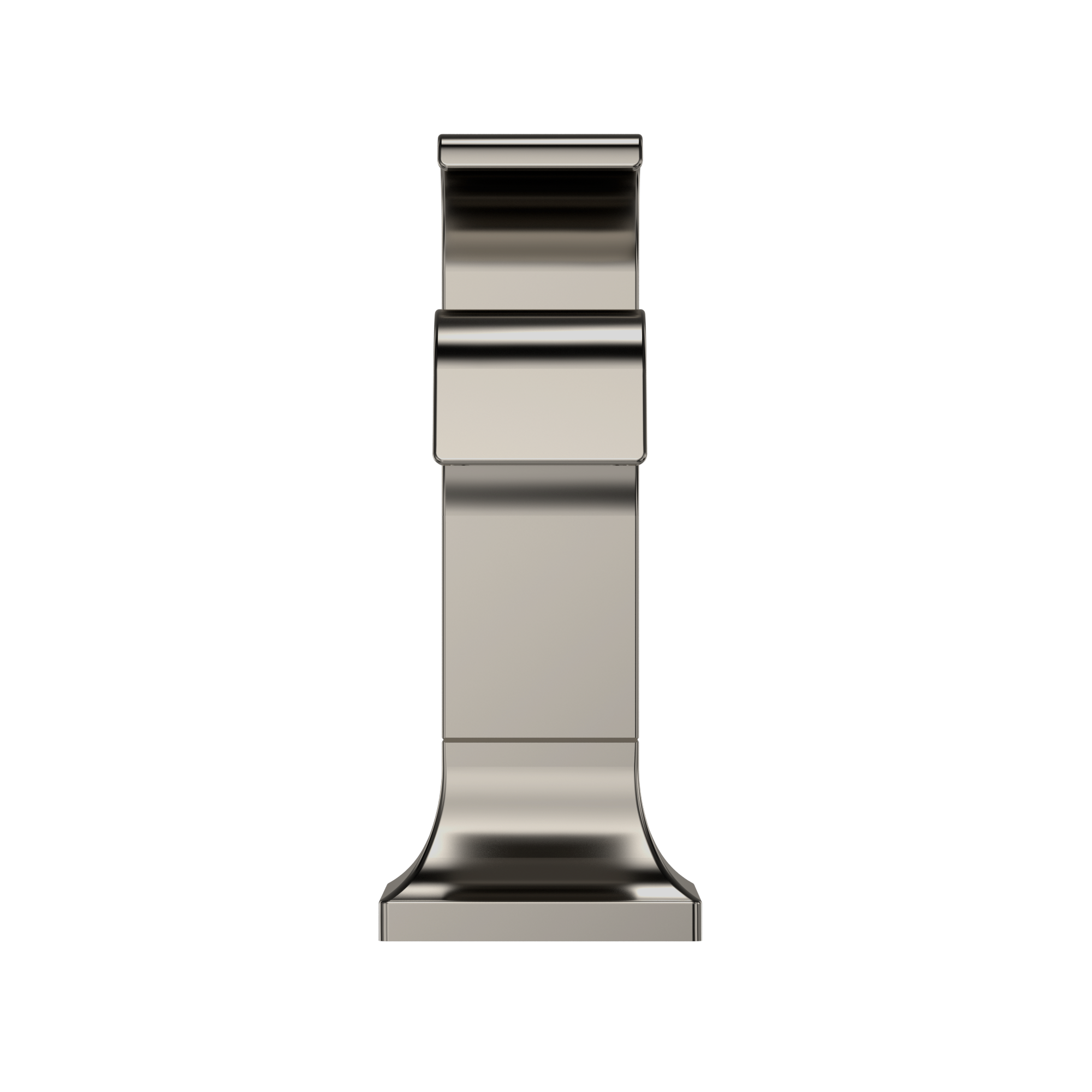 Polished nickel single-handle bathroom sink faucet with tall rectangular spout and tiered body design.