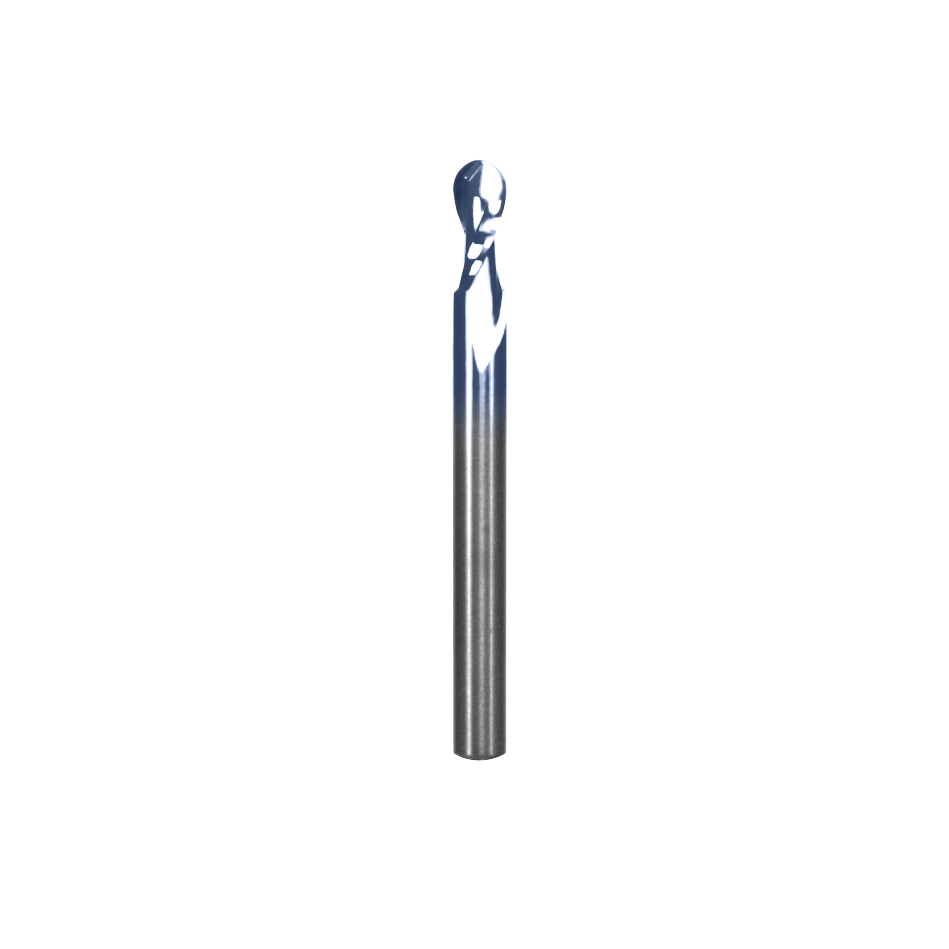 Spiral ball nose router bit with up-cut flutes, 1/4 inch diameter shank and 1/2 inch cutting head.
