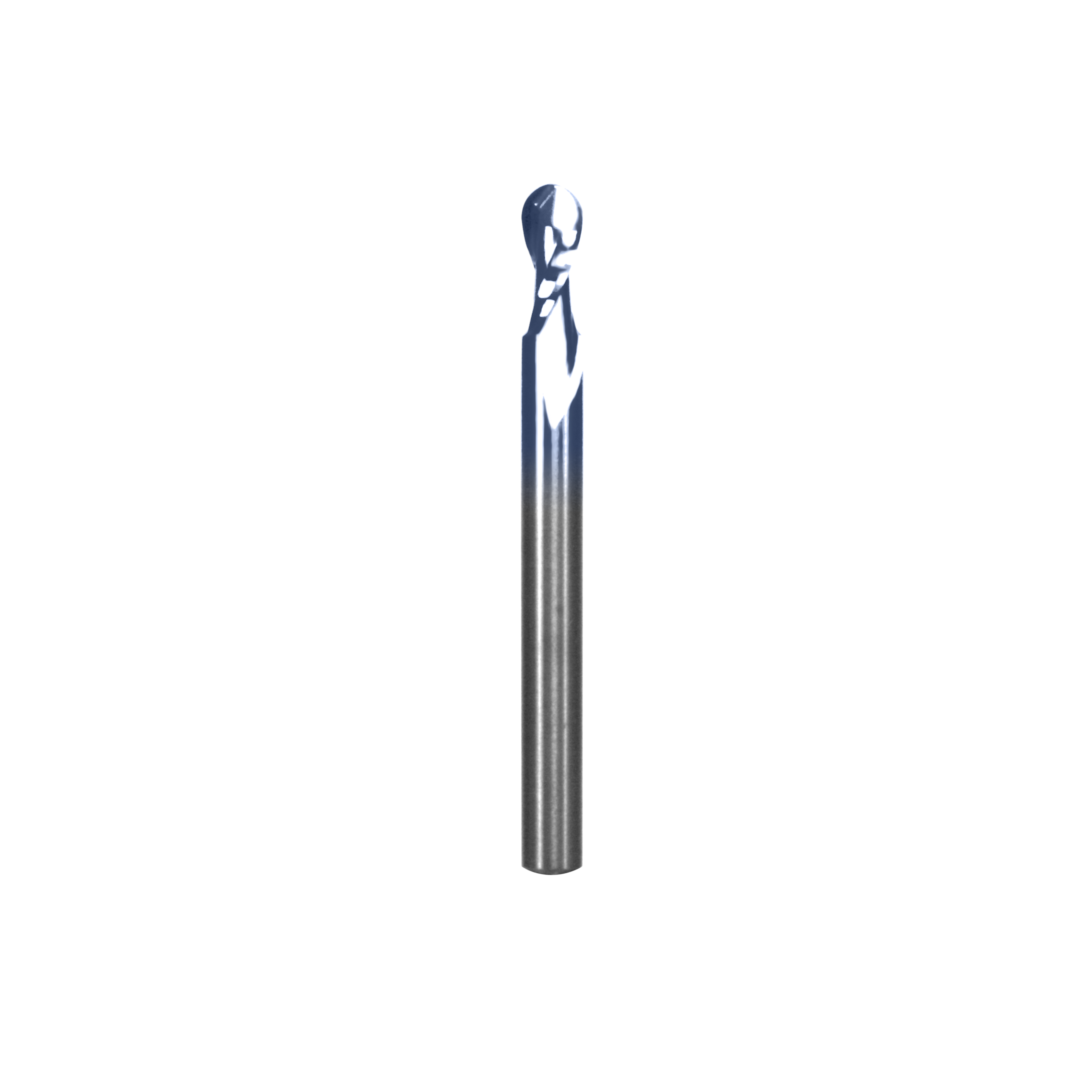 Spiral ball nose router bit with up-cut flutes, 1/4 inch diameter shank and 1/2 inch cutting head.