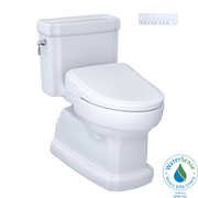 Toto Eco Guinevere One Piece Elongated Universal Height Toilet with CEFIONTECT 1.28 GPF with Contemporary Washlet+ S7 Bidet Seat in Cotton White