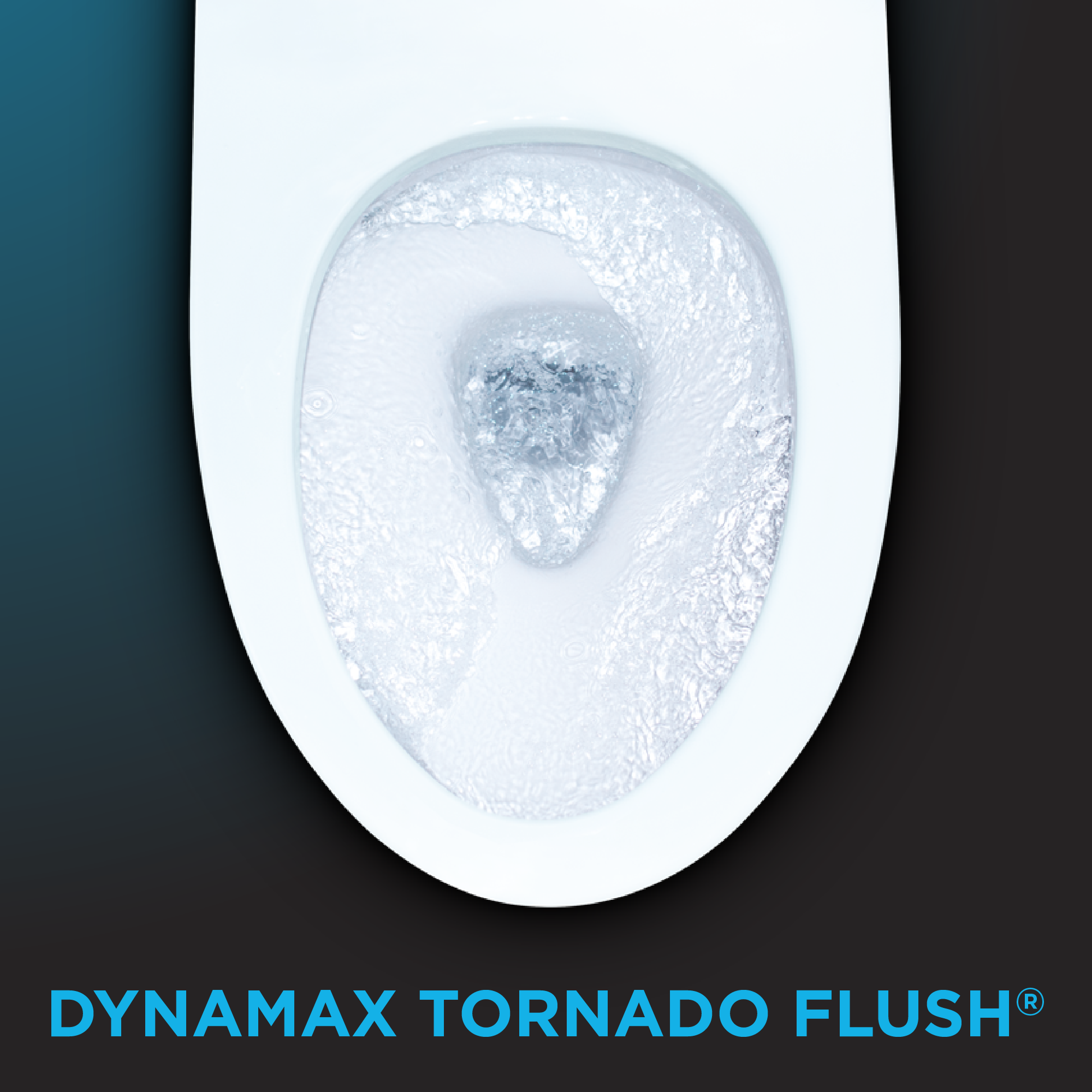 White oval toilet bowl with water swirling during flush, viewed from above.
