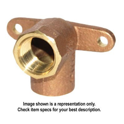 Brass drop ear elbow fitting with female threaded port and two mounting holes on extended ear.
