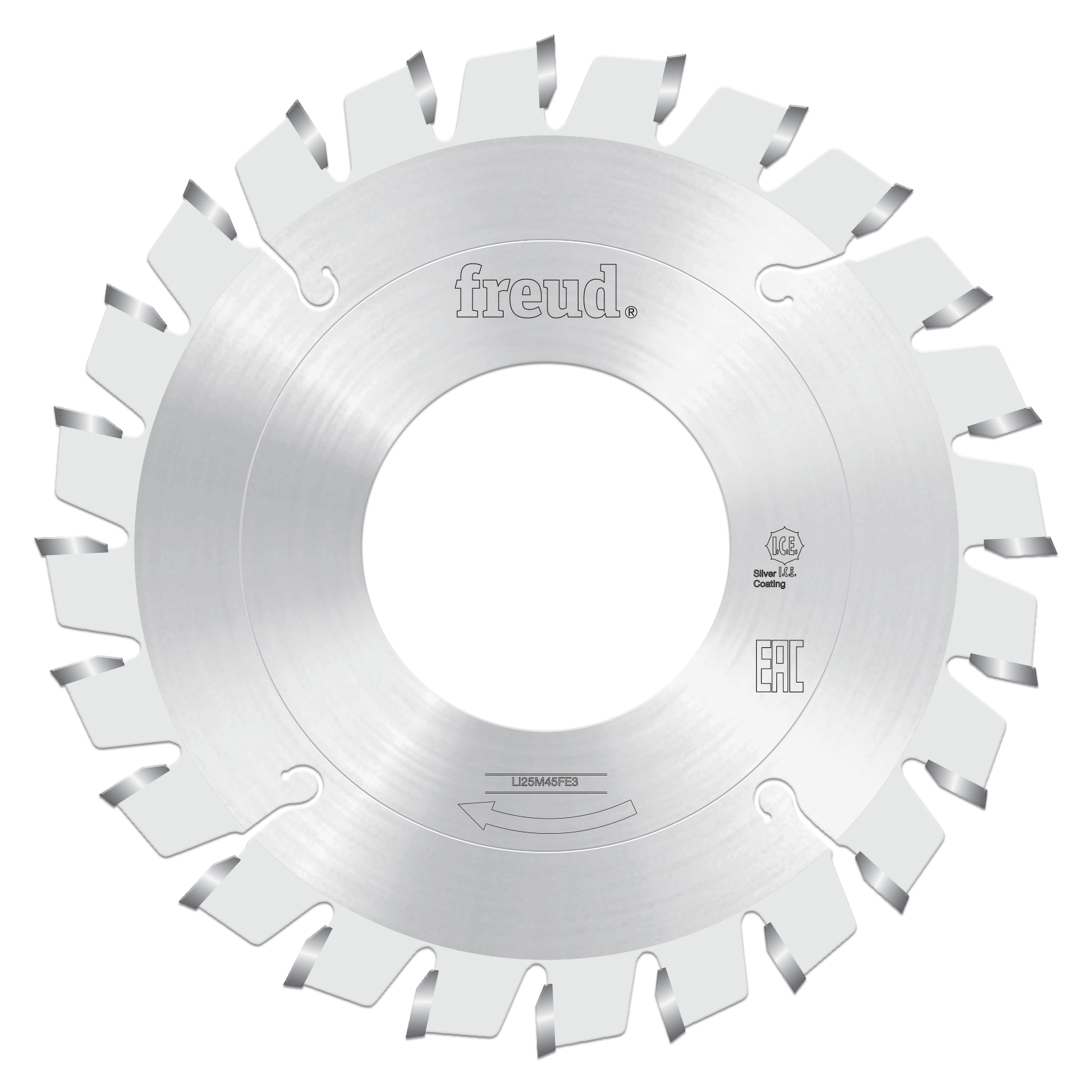 Freud 125mm conical scoring saw blade with angled teeth and center arbor hole.