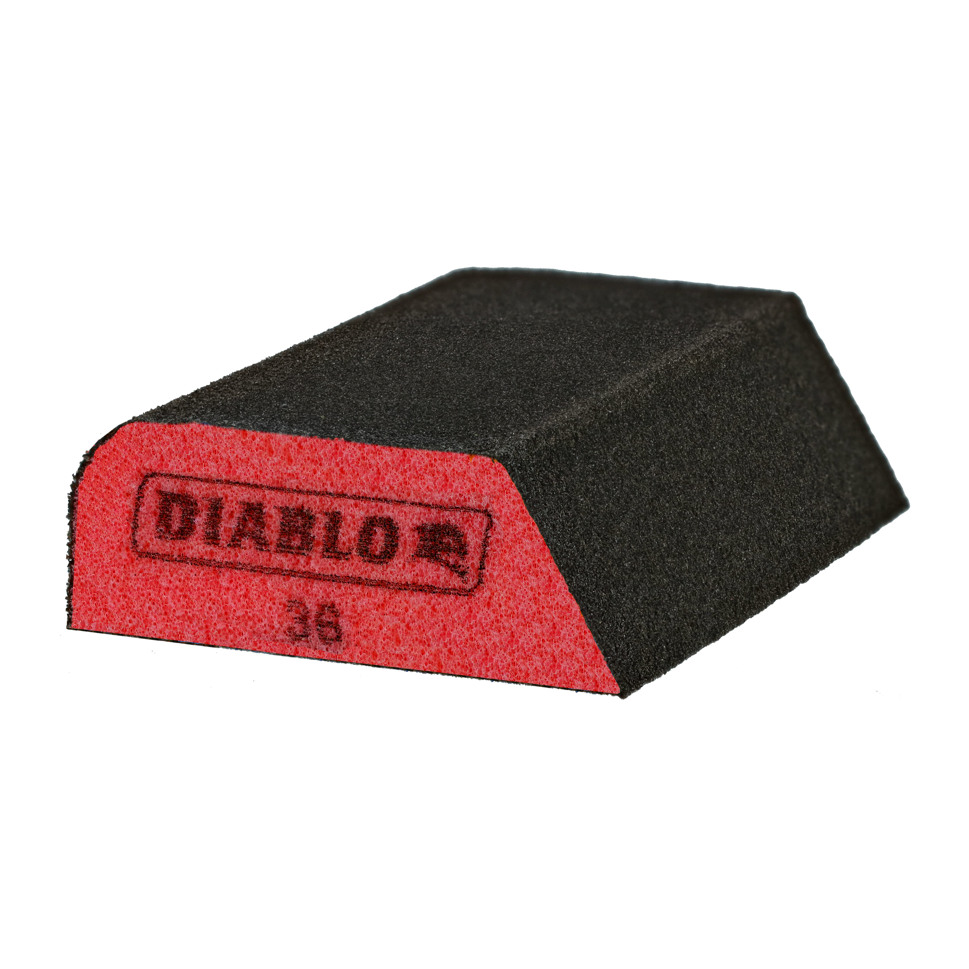 Black and red dual-sided sanding sponge with Diablo branding and 36-grit marking on red side.