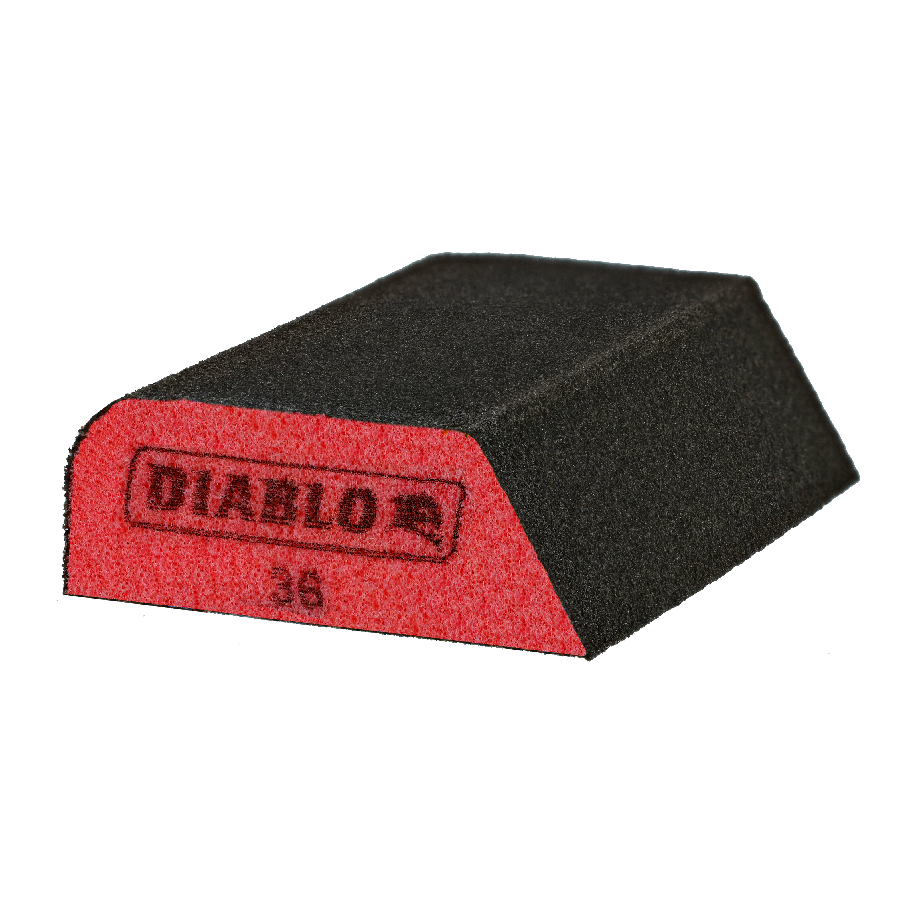 Black and red dual-sided sanding sponge with Diablo branding and 36-grit marking on red side.