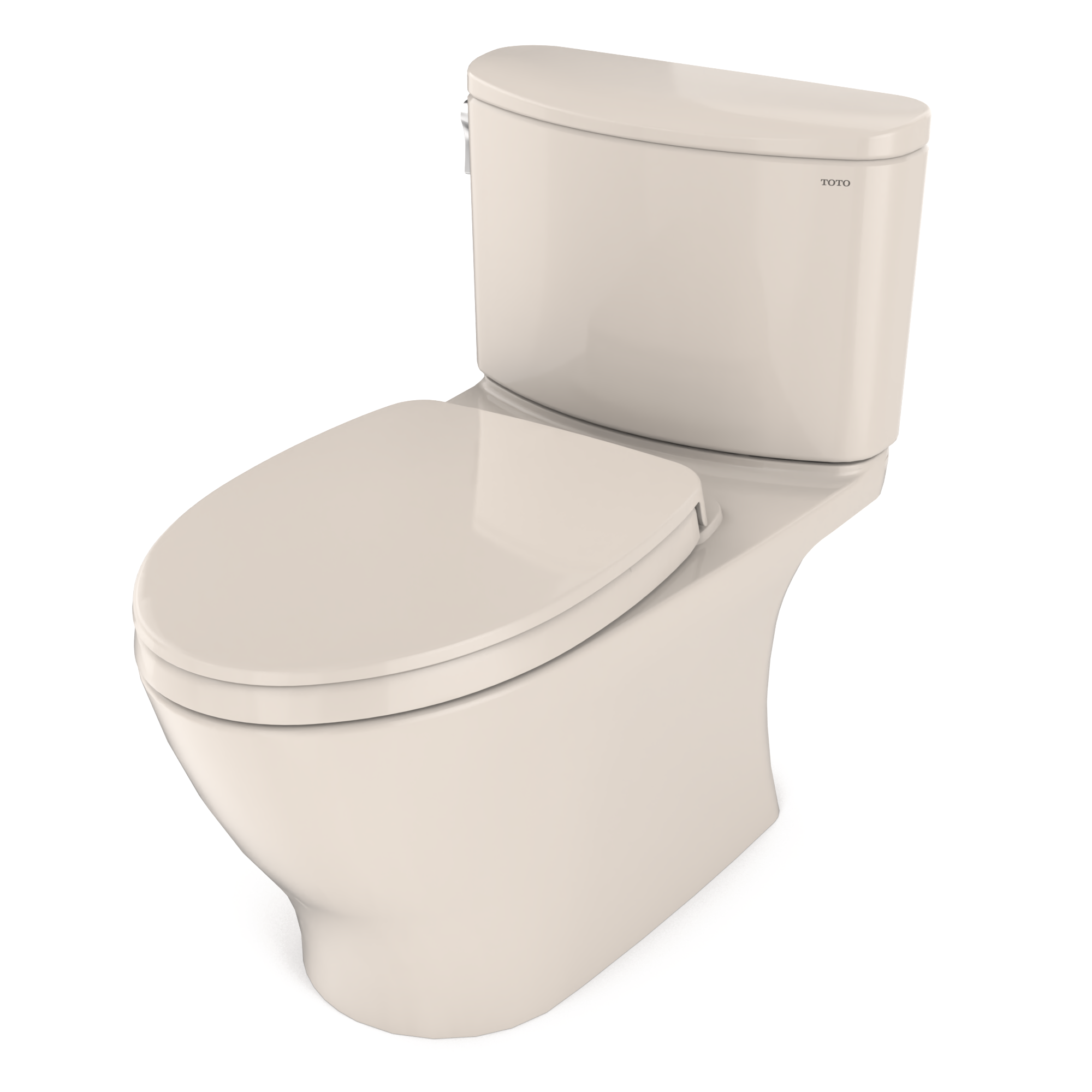Sedona Beige two-piece elongated toilet with soft-close seat and matching tank.