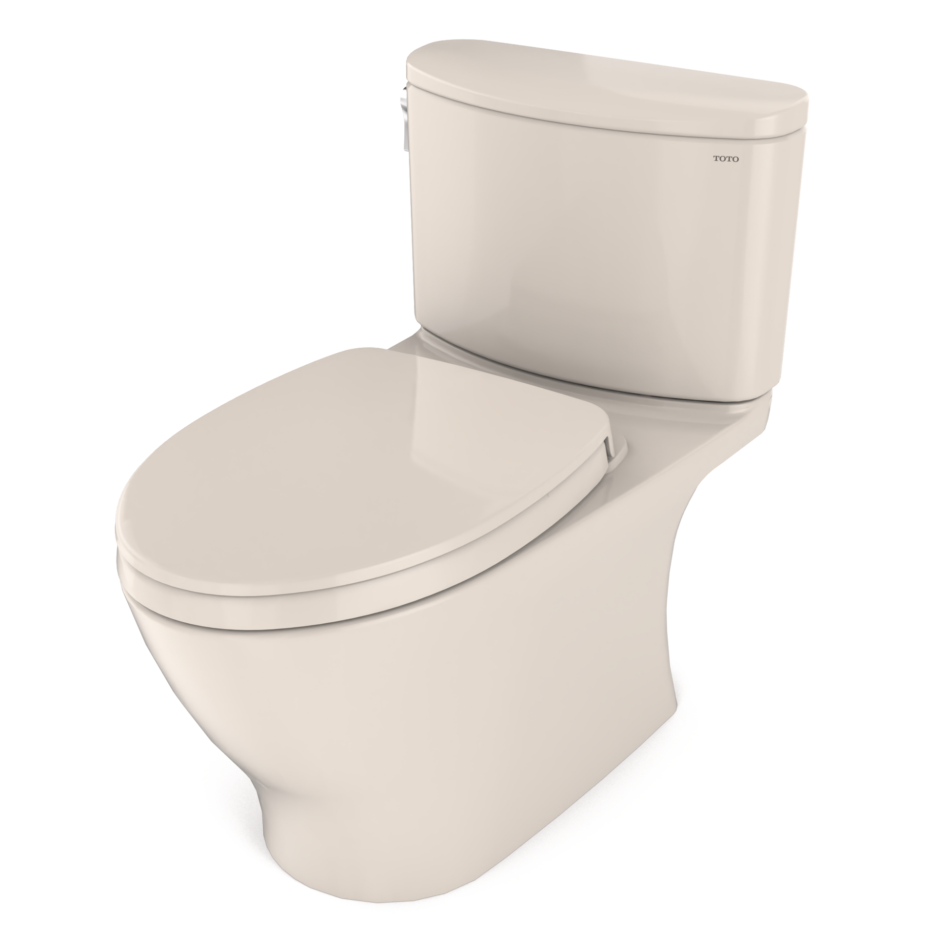 Sedona beige two-piece elongated toilet with soft-close seat and matching tank.