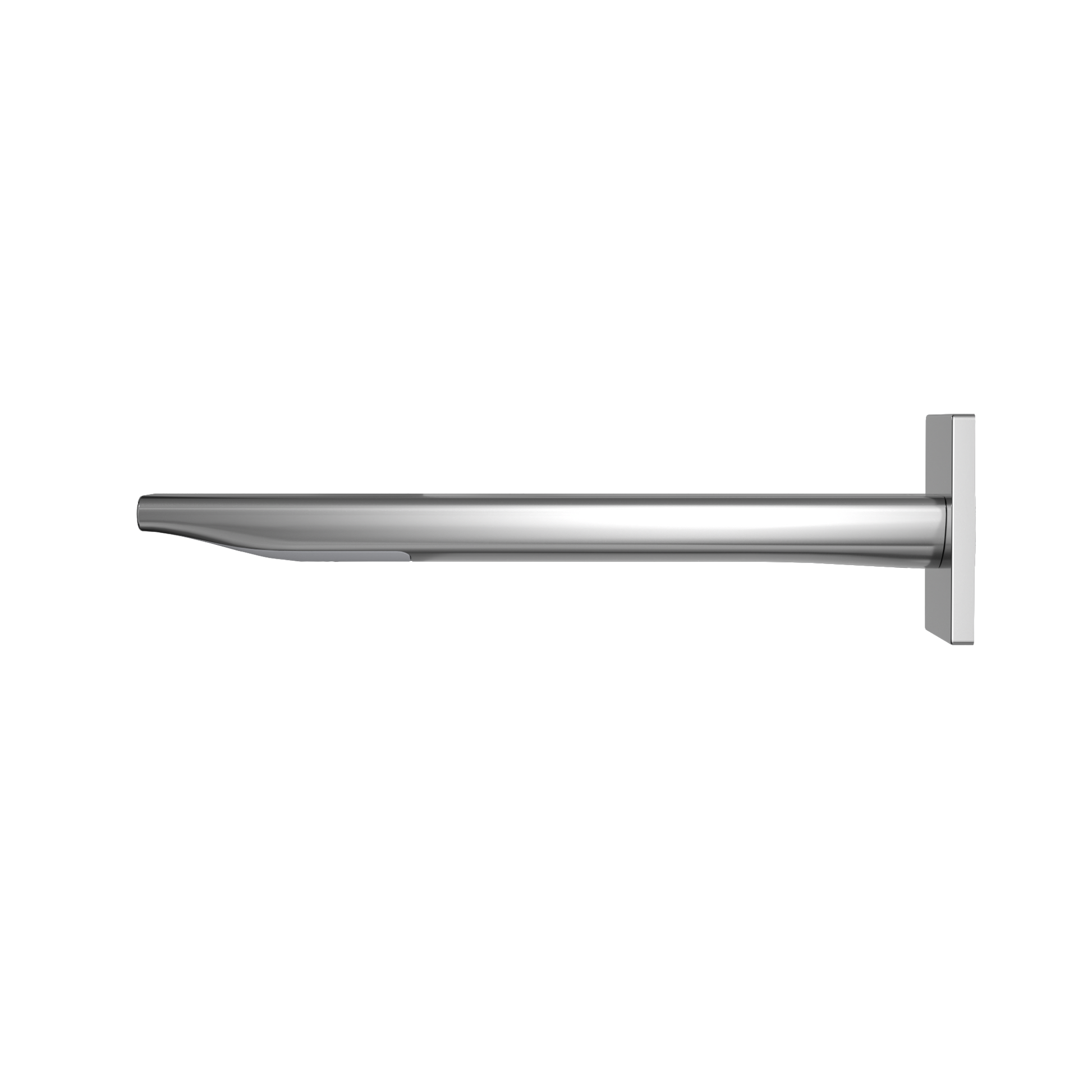 Polished chrome wall-mounted touchless bathroom faucet with horizontal spout and mounting bracket.