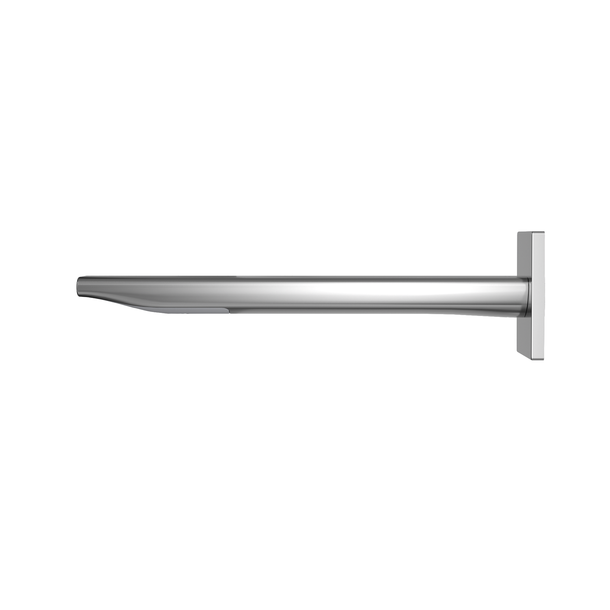 Polished chrome wall-mounted touchless bathroom faucet with horizontal spout and square mounting plate.