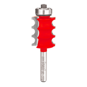 Freud 80-552 router bit with red body, metal bearing and shaft, featuring three rounded cutting edges.