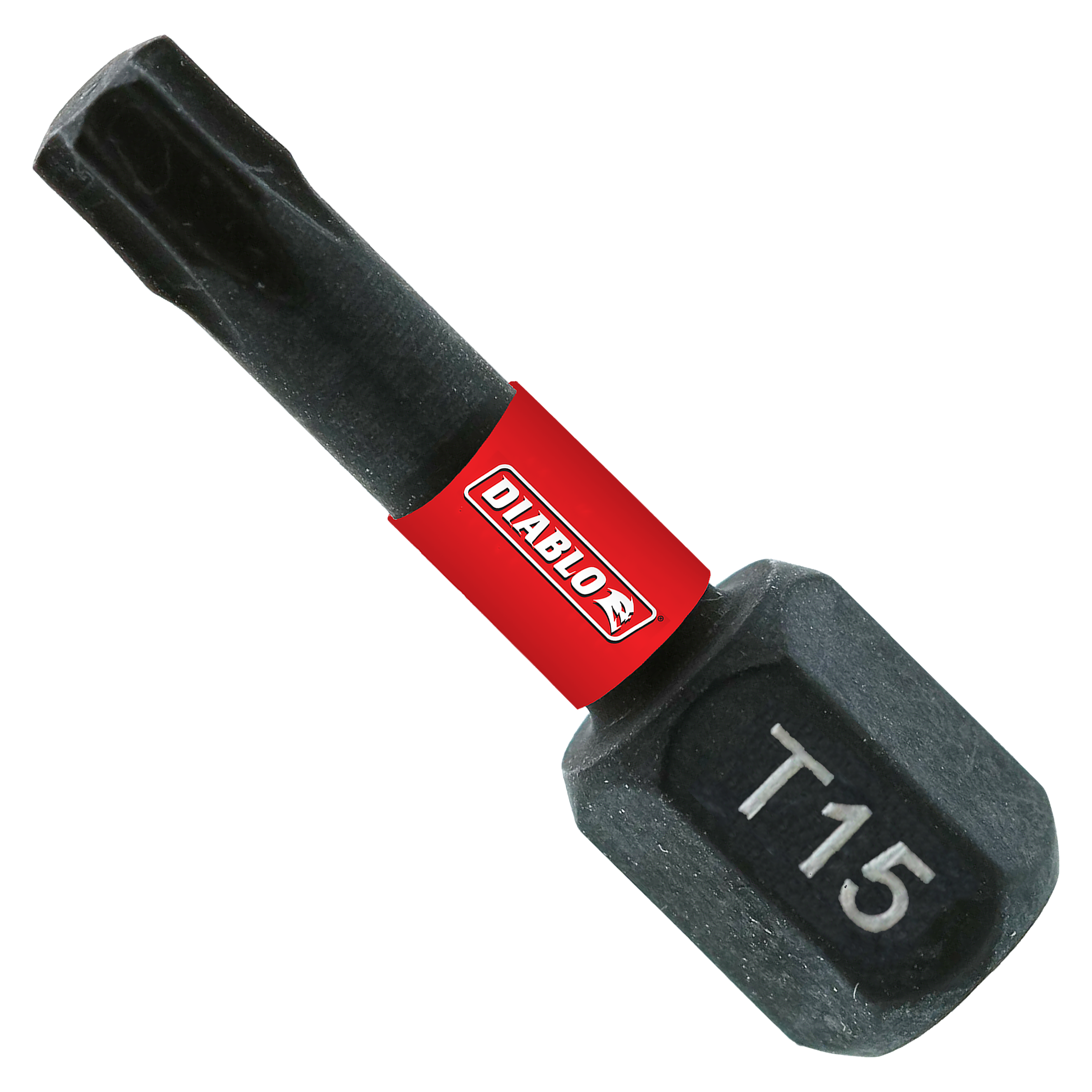 Torx T15 drive bit with black tip and red Diablo brand collar on 1 inch shaft.