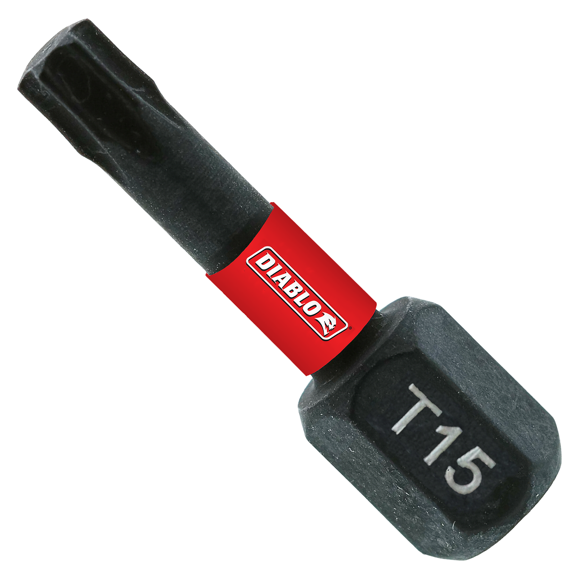 Two black Torx T15 drive bits with red Diablo brand collar and 1 inch length.