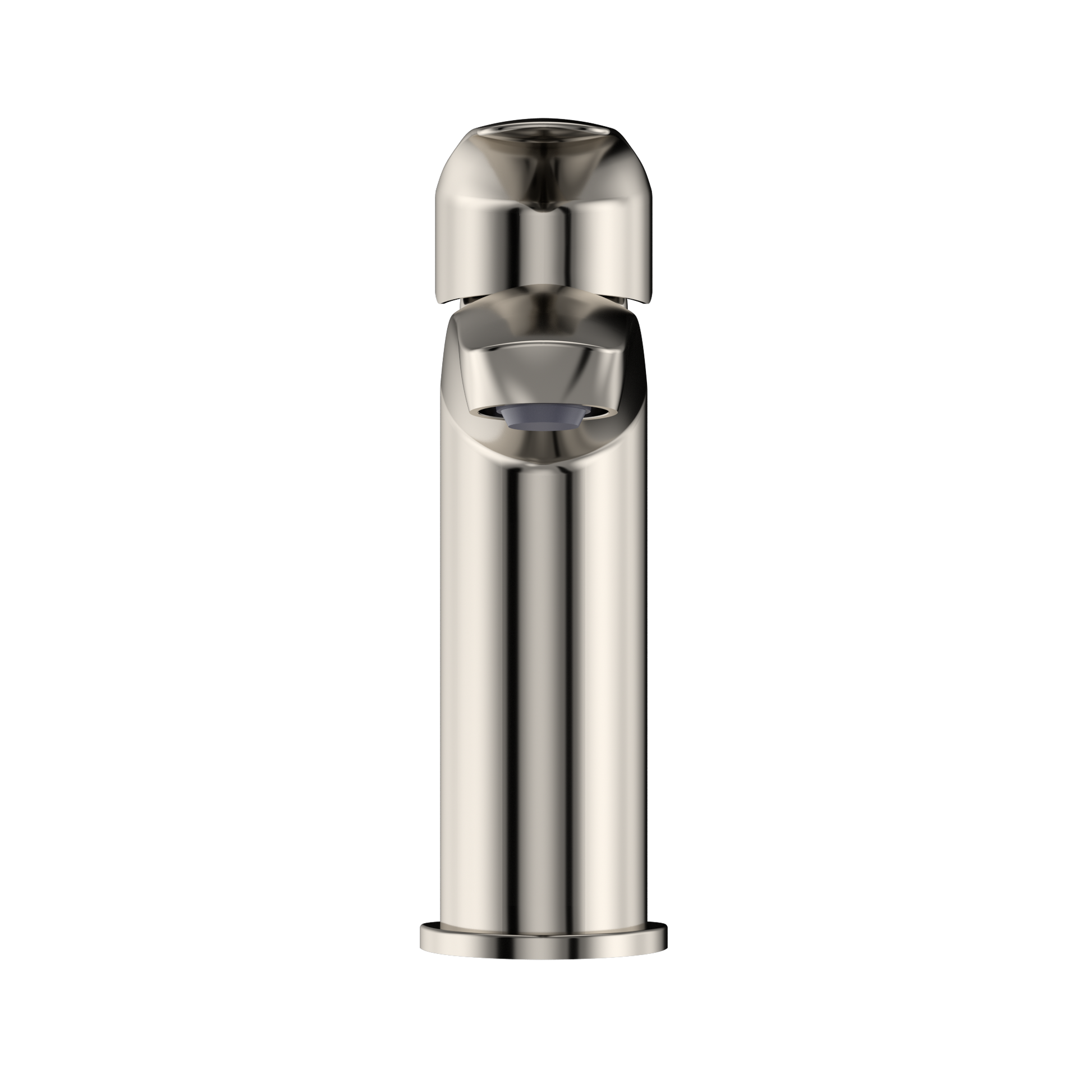 Polished nickel single-handle bathroom sink faucet with rounded dome cap and cylindrical spout.