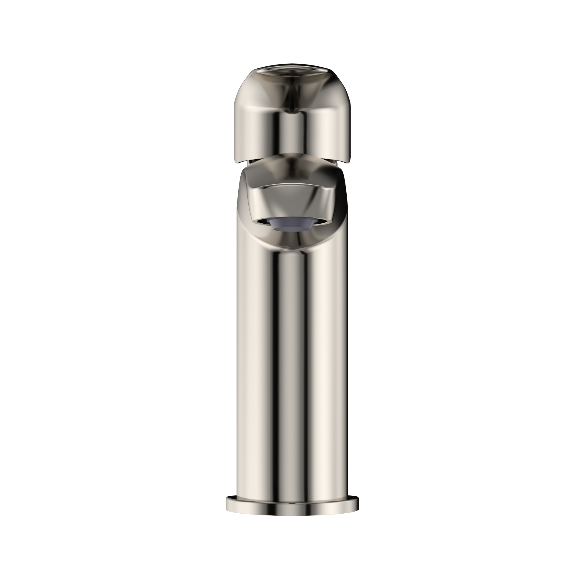 Polished nickel single-handle bathroom sink faucet with rounded dome cap and cylindrical spout.