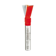Freud 1/2" dovetail router bit with red coating and metal shaft against white background.