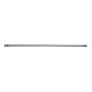 Coiled metal leader cable with connectors on both ends against white background.