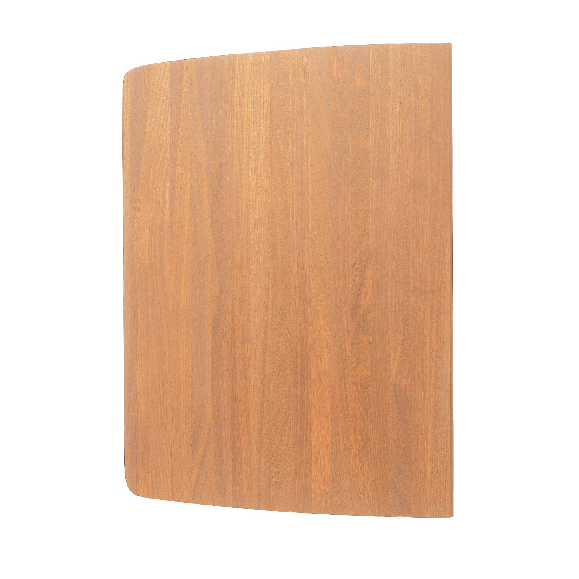 Rectangular wooden cutting board with light natural wood finish and rounded corners.