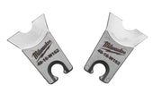 Milwaukee 49-16-W162 metal die set with curved jaws and center holes, shown front and back views.