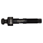 Black Milwaukee draw stud with threaded shaft, reset mechanism on left end, and knurled adjustment grip on right end.