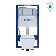 Toto SP matte silver wall-hung square toilet with dual-flush in-wall tank system and dual-button control panel.