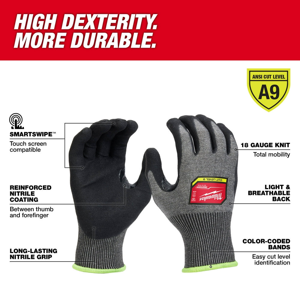 Milwaukee 48-73-7030B 12 Pair Cut Level 9 High-Dexterity Nitrile Dipped Gloves - S