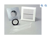 White 4" duct accessory kit with mounting bracket, damper ring, grille cover, and flexible connectors.