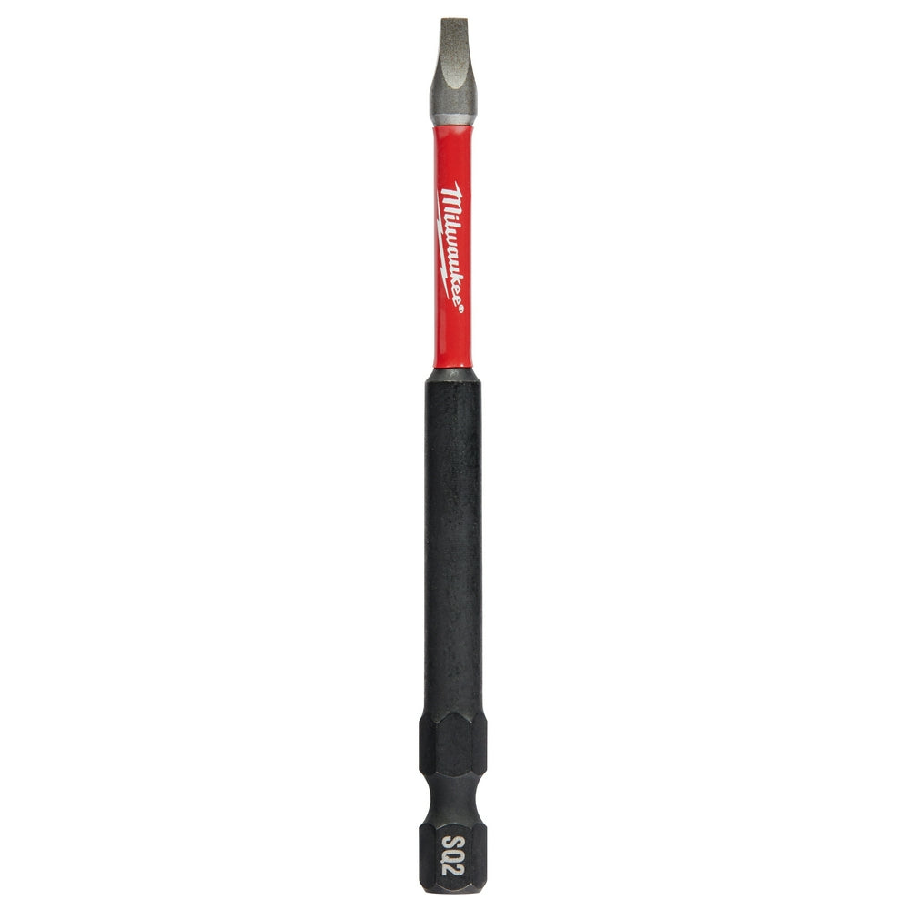 Milwaukee Shockwave 3-1/2 in. impact power bit with red and black shaft and square recess #2 tip.