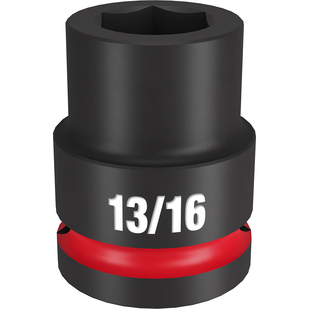 Black 3/4" drive socket with 6-point opening, 13/16" size, marked with white text and red impact band.