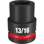 Black 3/4" drive socket with 6-point opening, 13/16" size, marked with white text and red impact band.