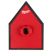 Red and black triangular sander pad with Milwaukee logo and center mounting hole.