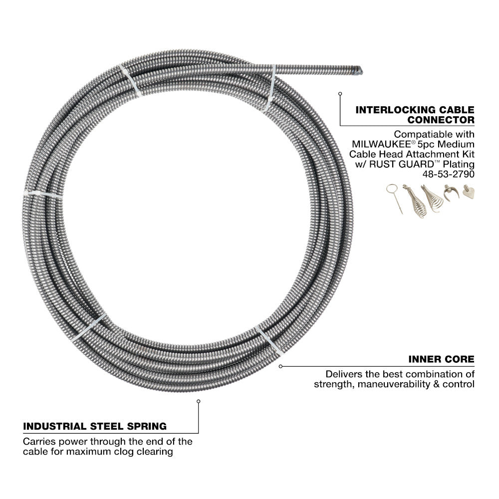 Coiled metal drum cable with interlocking connector and industrial steel spring construction.