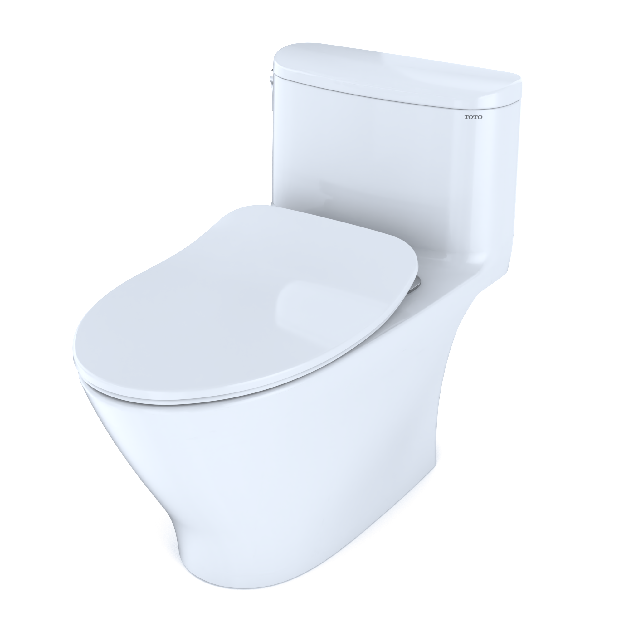 Cotton white one-piece elongated toilet with soft-close seat and integrated tank.