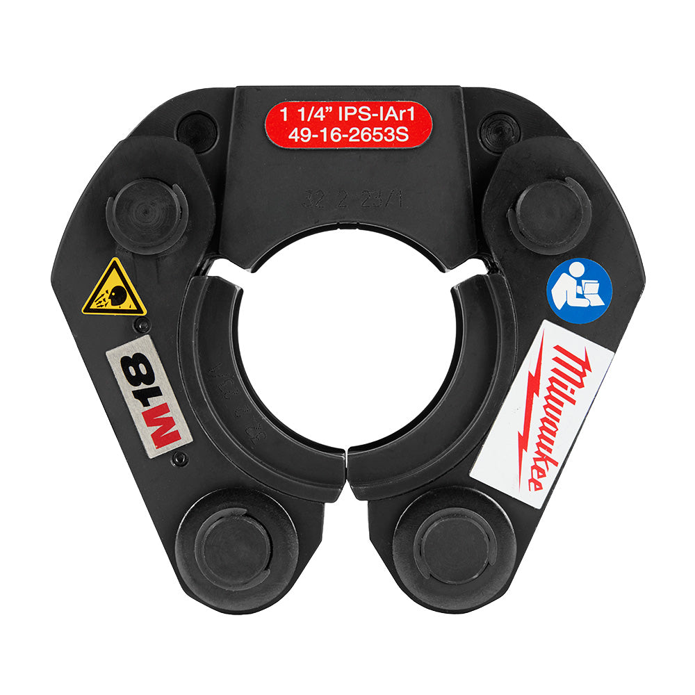 Black press ring with 1 1/4" IPS-IAr1 opening, four grip pads, and Milwaukee branding.