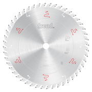 Freud 400mm circular saw blade with silver-coated teeth and red alignment markings for horizontal beam saws.