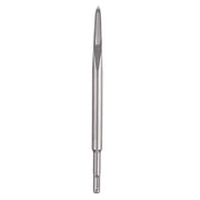 Steel SDS Plus bull point chisel with tapered shaft and pointed tip for demolition work.