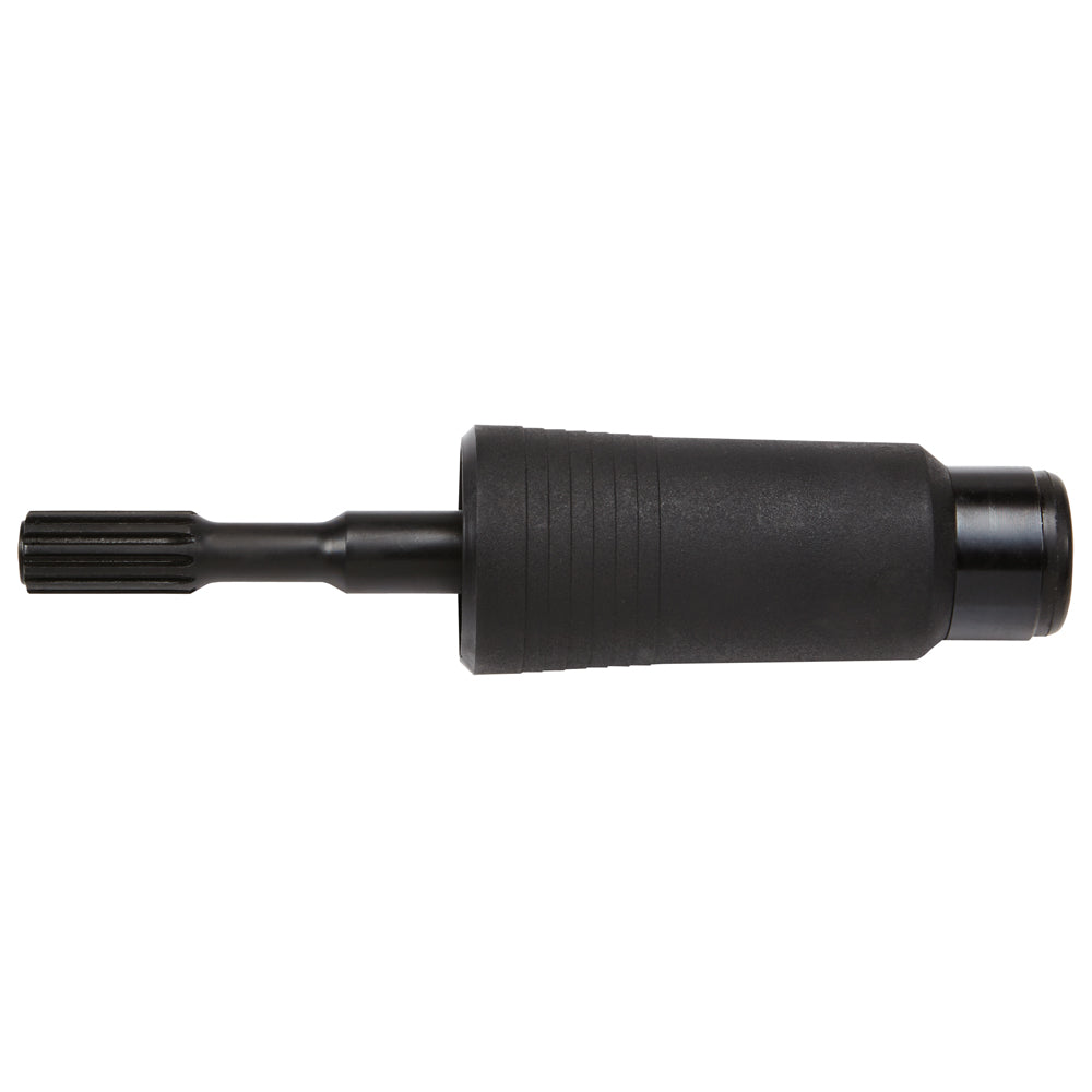 Black metal adapter with spline shaft on left end and SDS-Max socket on right end.