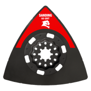 Black triangular sanding plate with red label marked "Sanding 60 Grit" and Starlock center attachment with white mounting pad