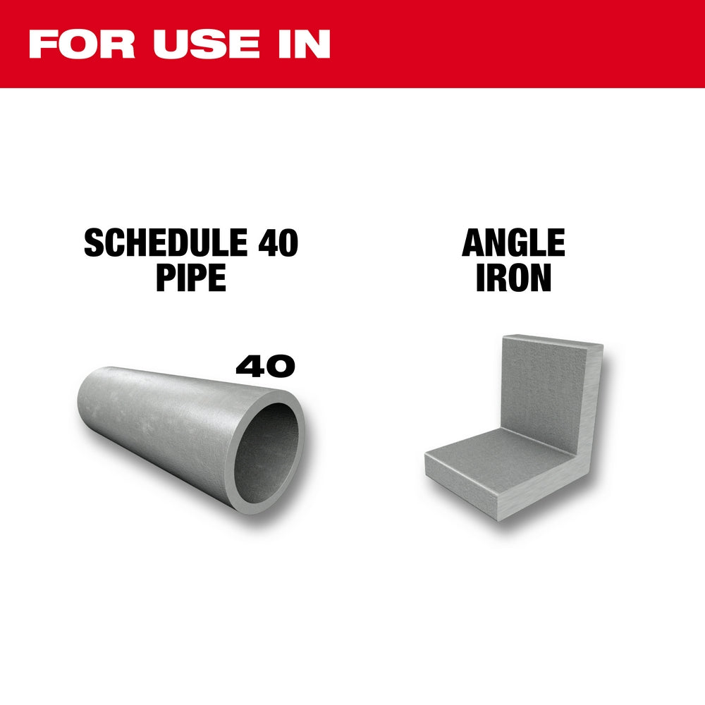 Package showing compatible materials: Schedule 40 pipe and angle iron.