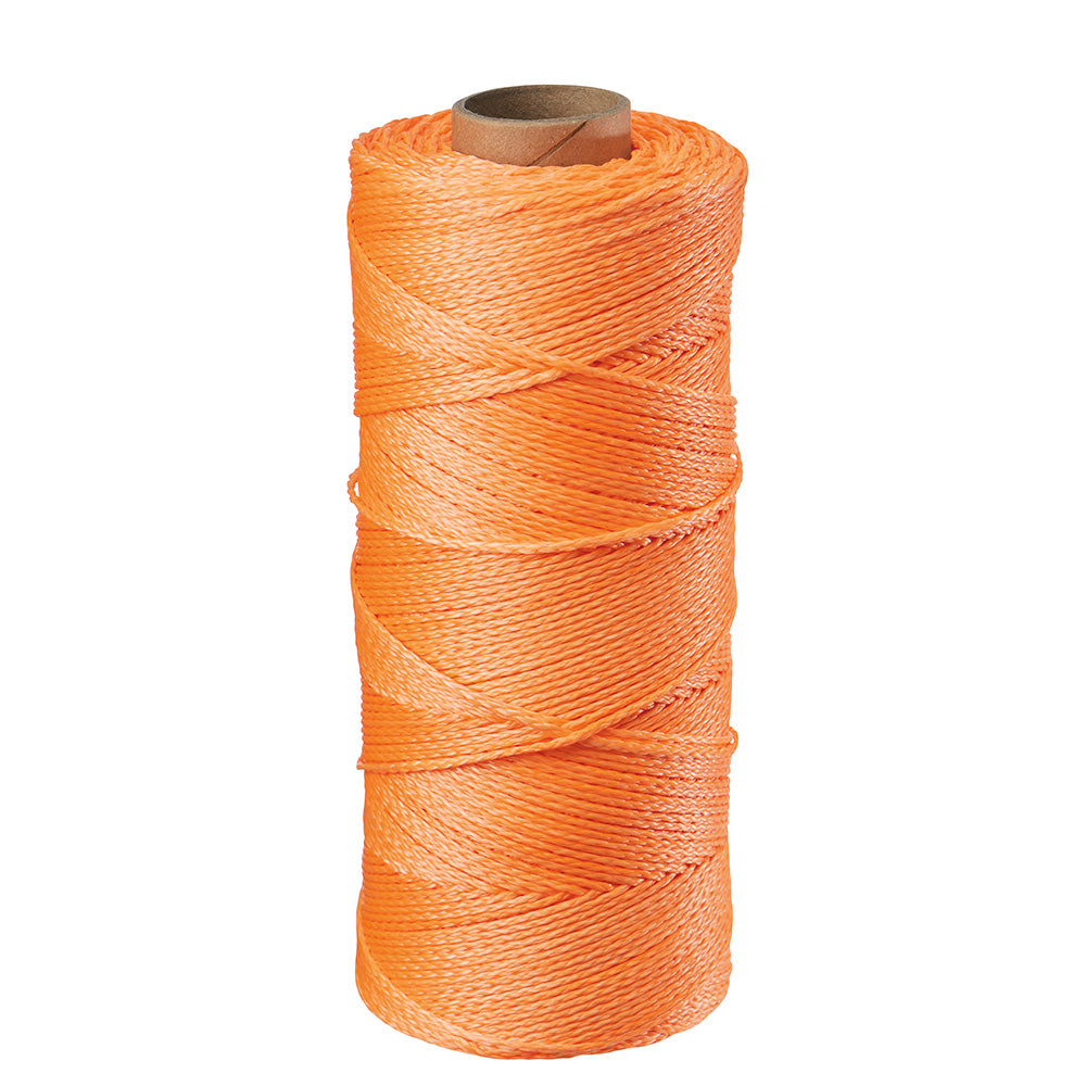 Orange braided nylon line wound on cardboard tube with wooden top.