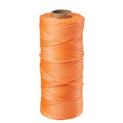 Orange braided nylon line wound on cardboard tube with wooden top.