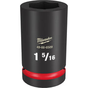 Black Milwaukee 1 5/16" deep socket with hexagonal opening and red base band for 1" drive.