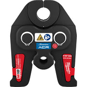 Black and red press jaw with circular opening at top, two side handles, and center oval cutout for 7/8" ACR Streamline tubing