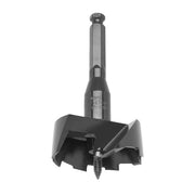 Milwaukee 2-9/16" self-feed wood drilling bit with cylindrical shaft and wide cutting head with spiral flutes.