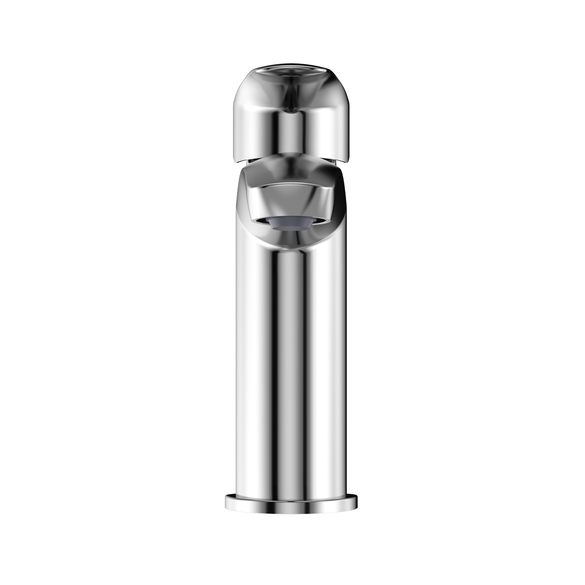 Polished chrome single-handle bathroom sink faucet with rounded dome cap and cylindrical spout.