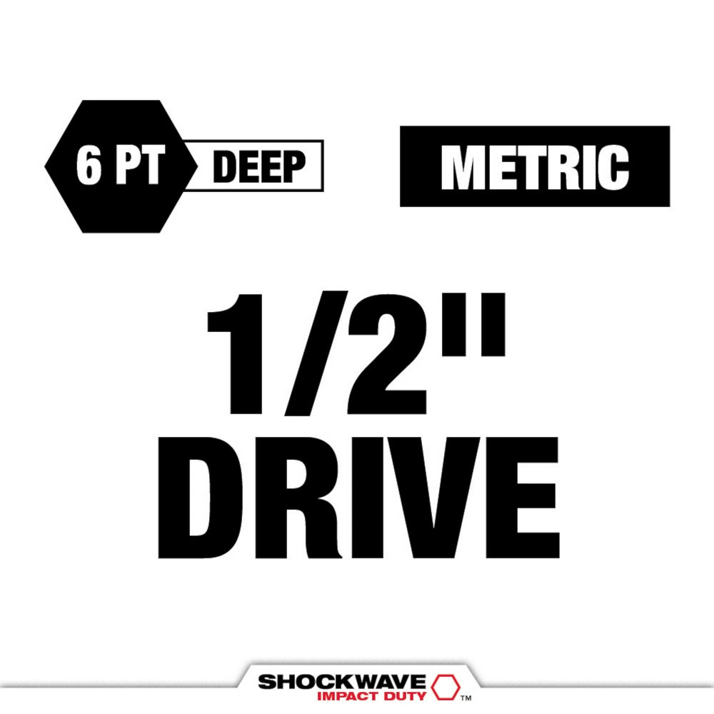 1/2 inch drive, 6 point deep metric socket with Shockwave Impact Duty branding.