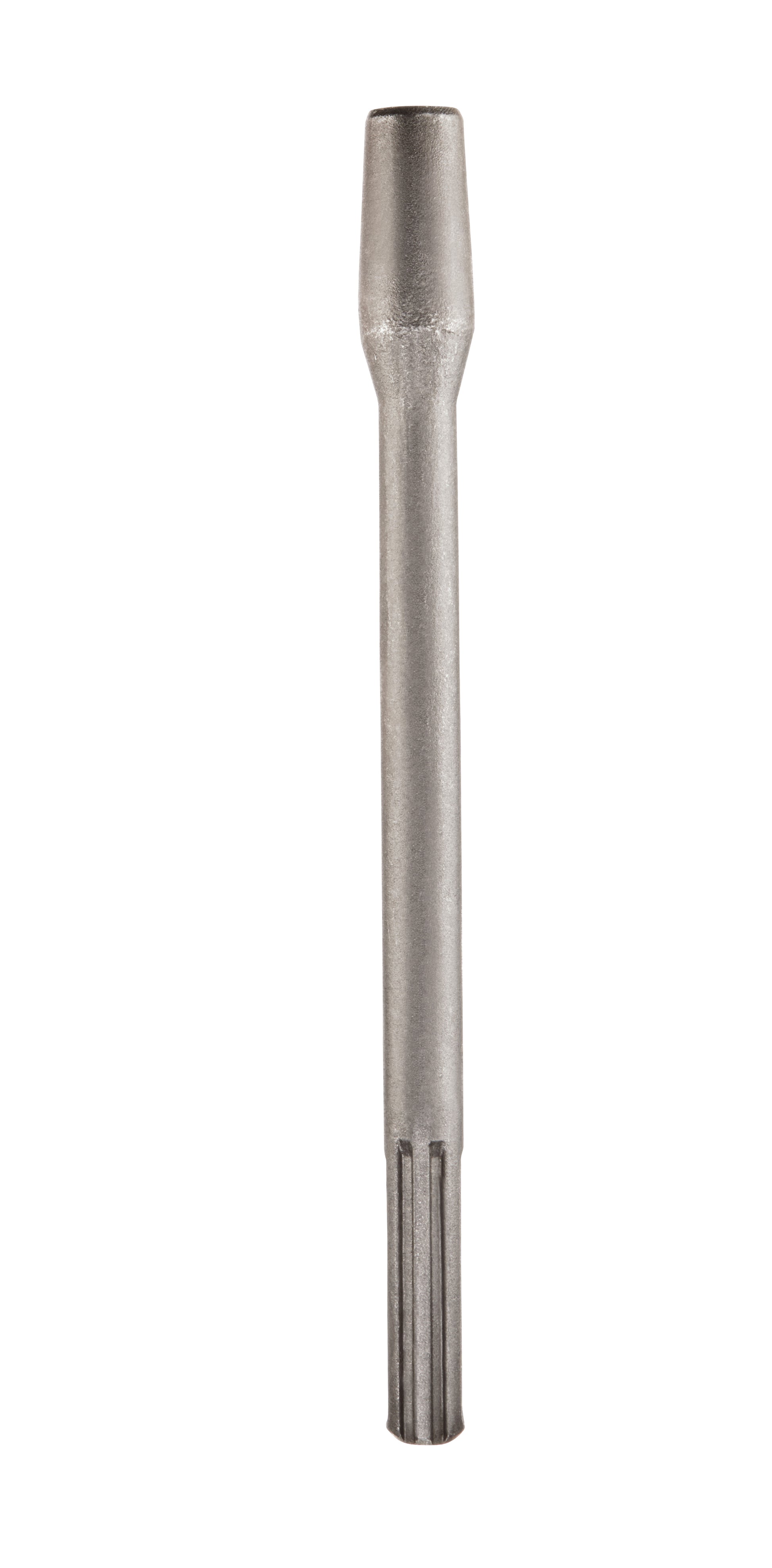 Steel tamper shank with cylindrical head and grooved tool-holding end.