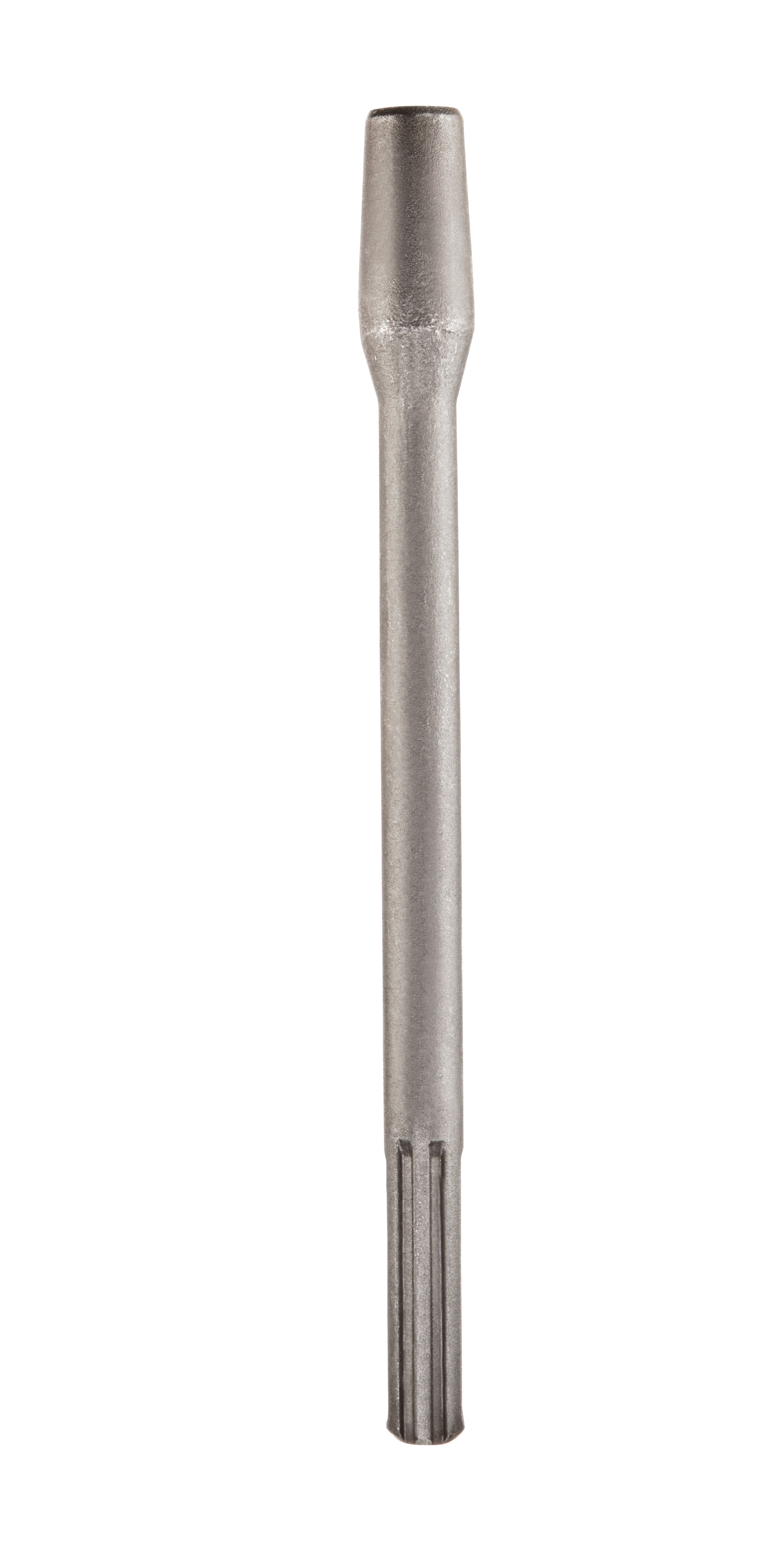 Steel tamper shank with cylindrical head and grooved tool-holding end.